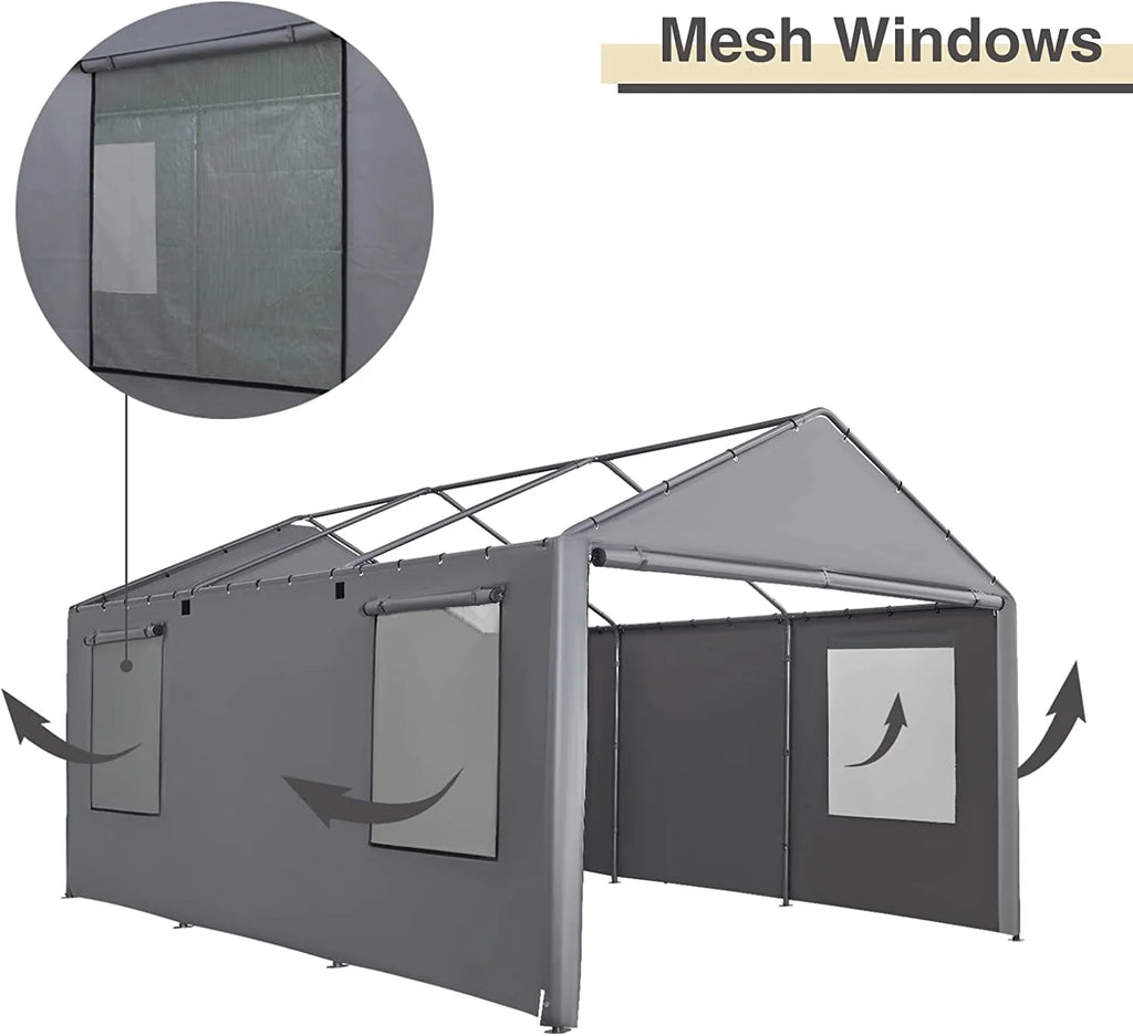 Gray 180G Waterproof UV Protected Replacement Sidewall for 12' x 20' Carport Frame C75708