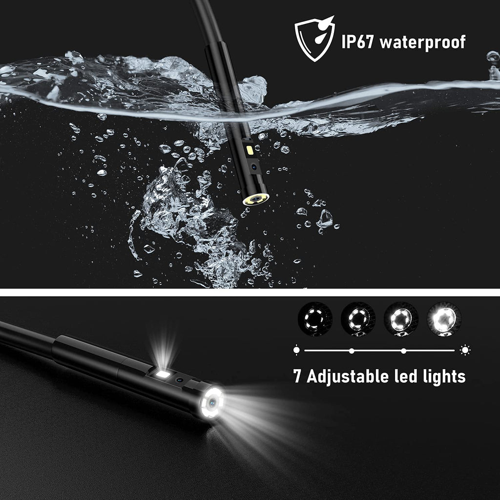 Dual Lens Endoscope Camera 1080P 5.18 IPS Screen 5mm IP67 Waterproof Snake Camera with 7 LED Lights 32GB Card 16.5FT S62775