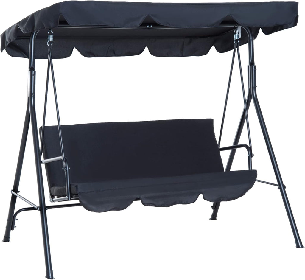 Black 3-Person Porch Swing with Canopy and Stand D6078