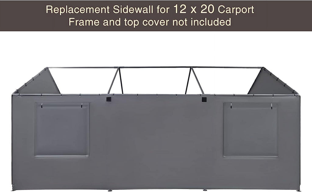 Gray 180G Waterproof UV Protected Replacement Sidewall for 12' x 20' Carport Frame C75708