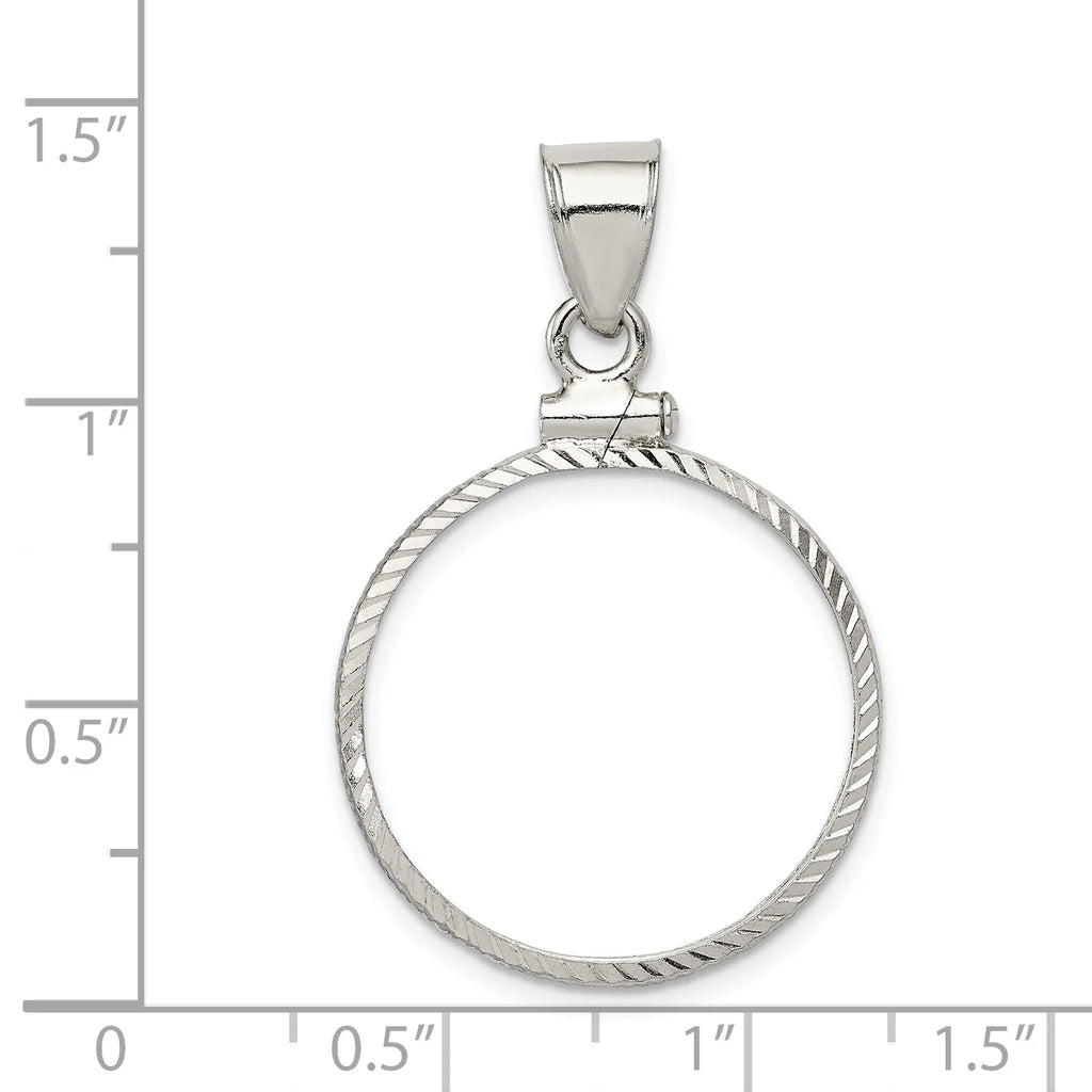 Sterling Silver Diamond Cut Coin Bezel Pendant N8403