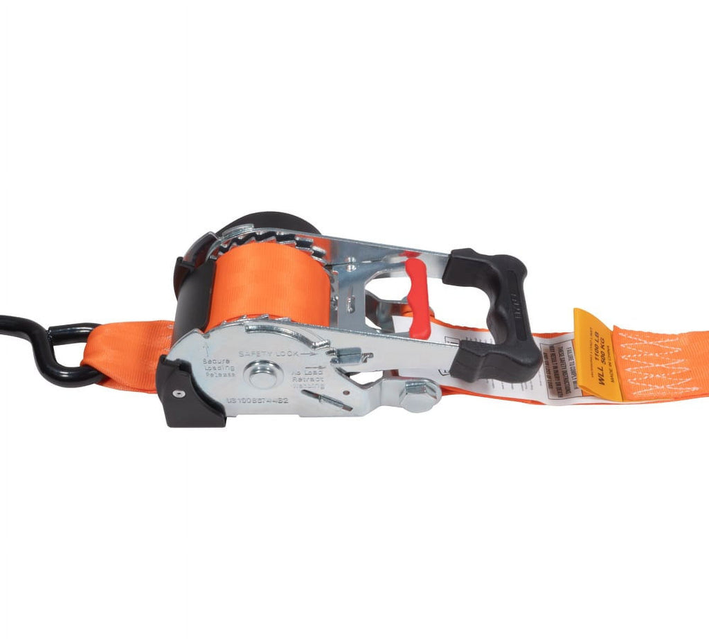 (2 Pack) Orange 2" x10' Auto Retract Ratchet Straps with Zinc Coated S Hook Tiedowns C940