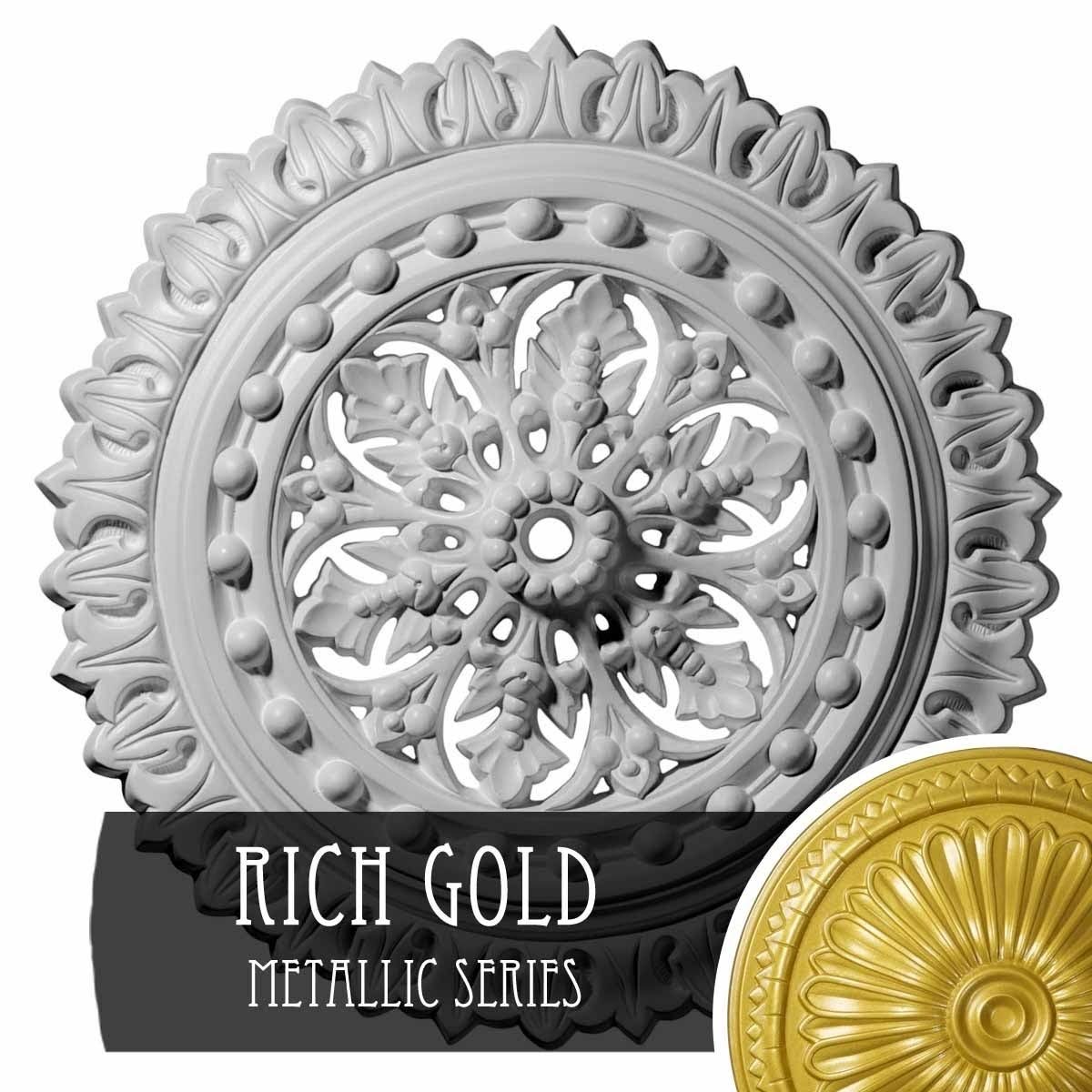 18 1/2 inchod x 7/8 inchid x 1 1/2 inchp Ceiling Medallion Hand-Painted Rich Gold C950339