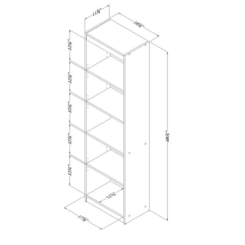 White Desk with Keyboard Tray and 5-Shelf Narrow Bookcase Set P235