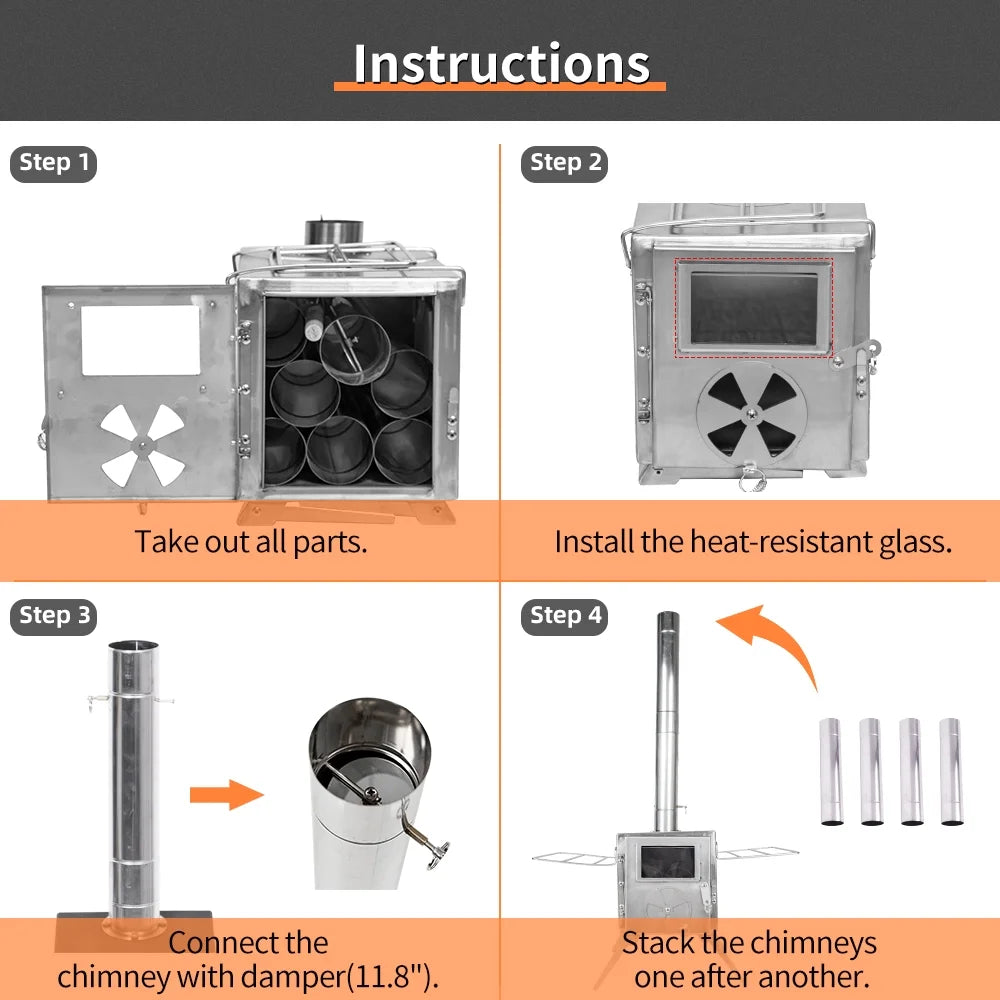 Portable Wood Burning Tent Stove 304 Stainless Steel F777