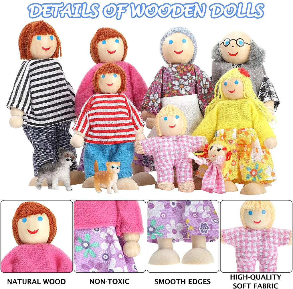 6 Pcs Wooden Dollhouse Family Set Mini People Figures G937