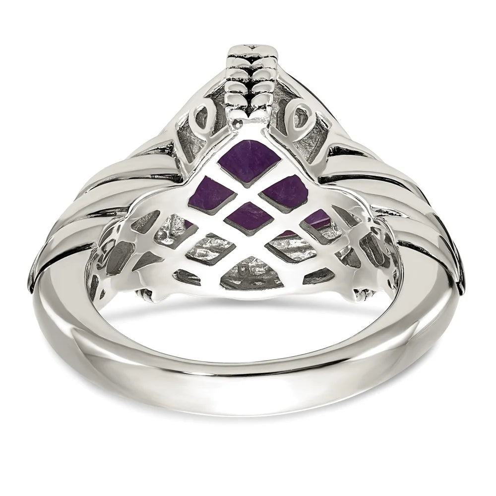 925 Sterling Silver Amethyst and Diamond Ring Size 8 B88339