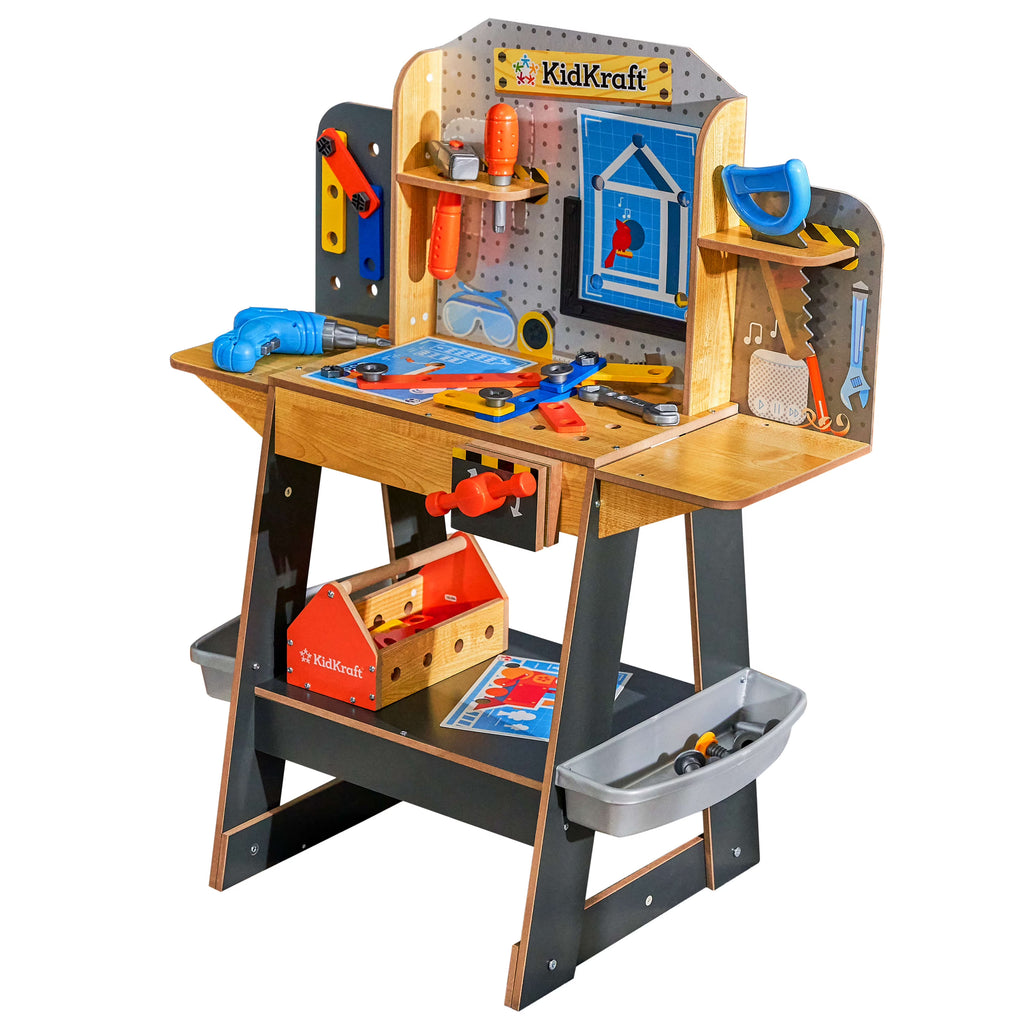 Wooden Play Workbench with 40+ Accessories and Working Drill L534897
