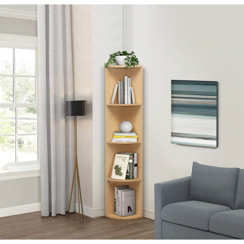 Natural Wood 4 Tier Corner Bookcase F5651