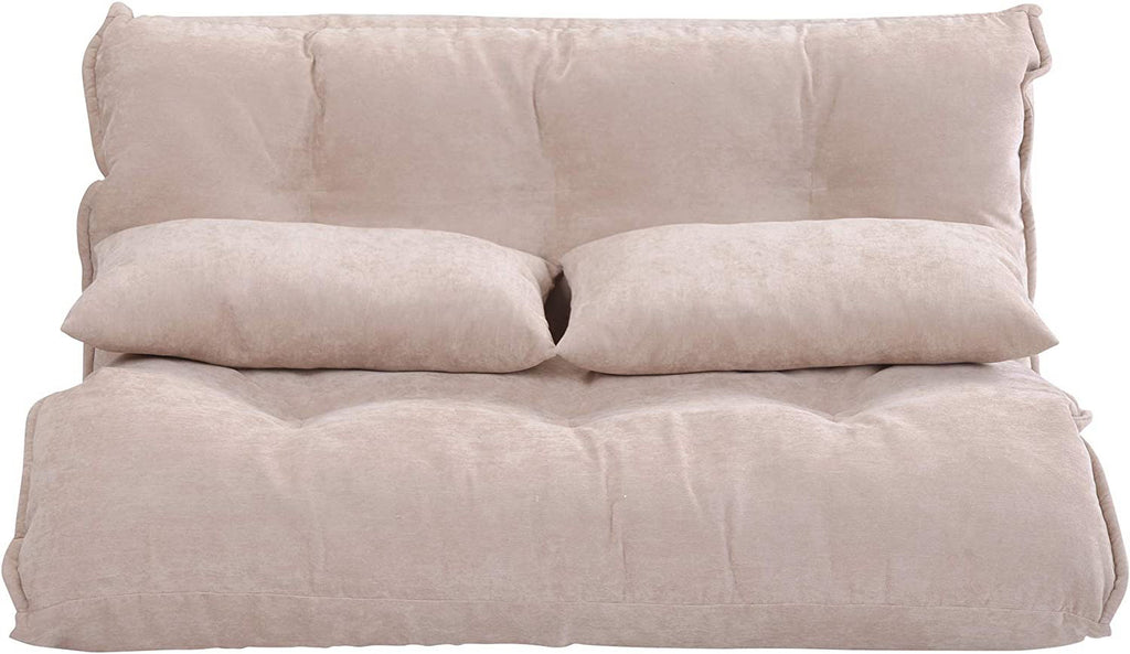 Beige Adjustable Floor Sofa Bed with 2 Pillows O50120
