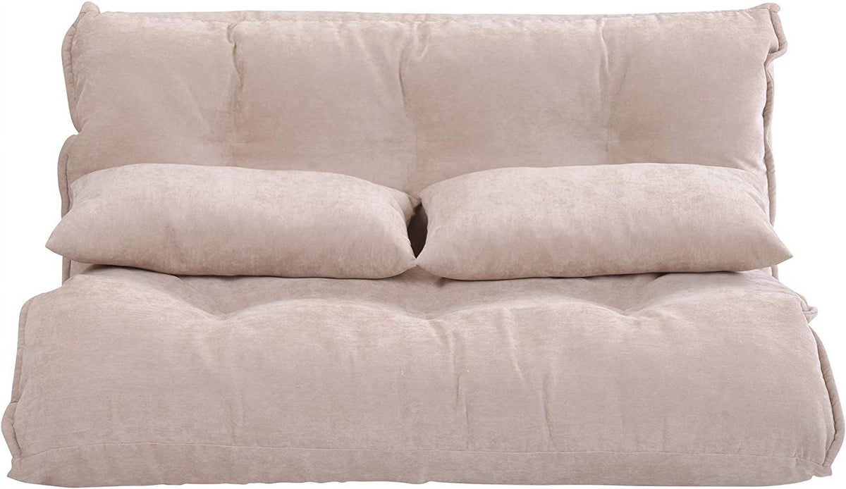 Beige Adjustable Floor Sofa Bed with 2 Pillows O50120