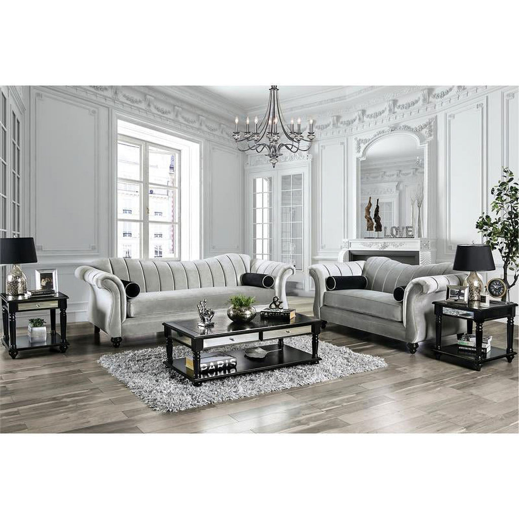 Chenille Upholstered Loveseat in Pewter N16196