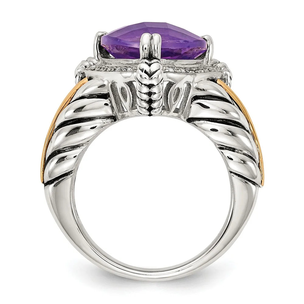 925 Sterling Silver Amethyst and Diamond Ring Size 8 B88339