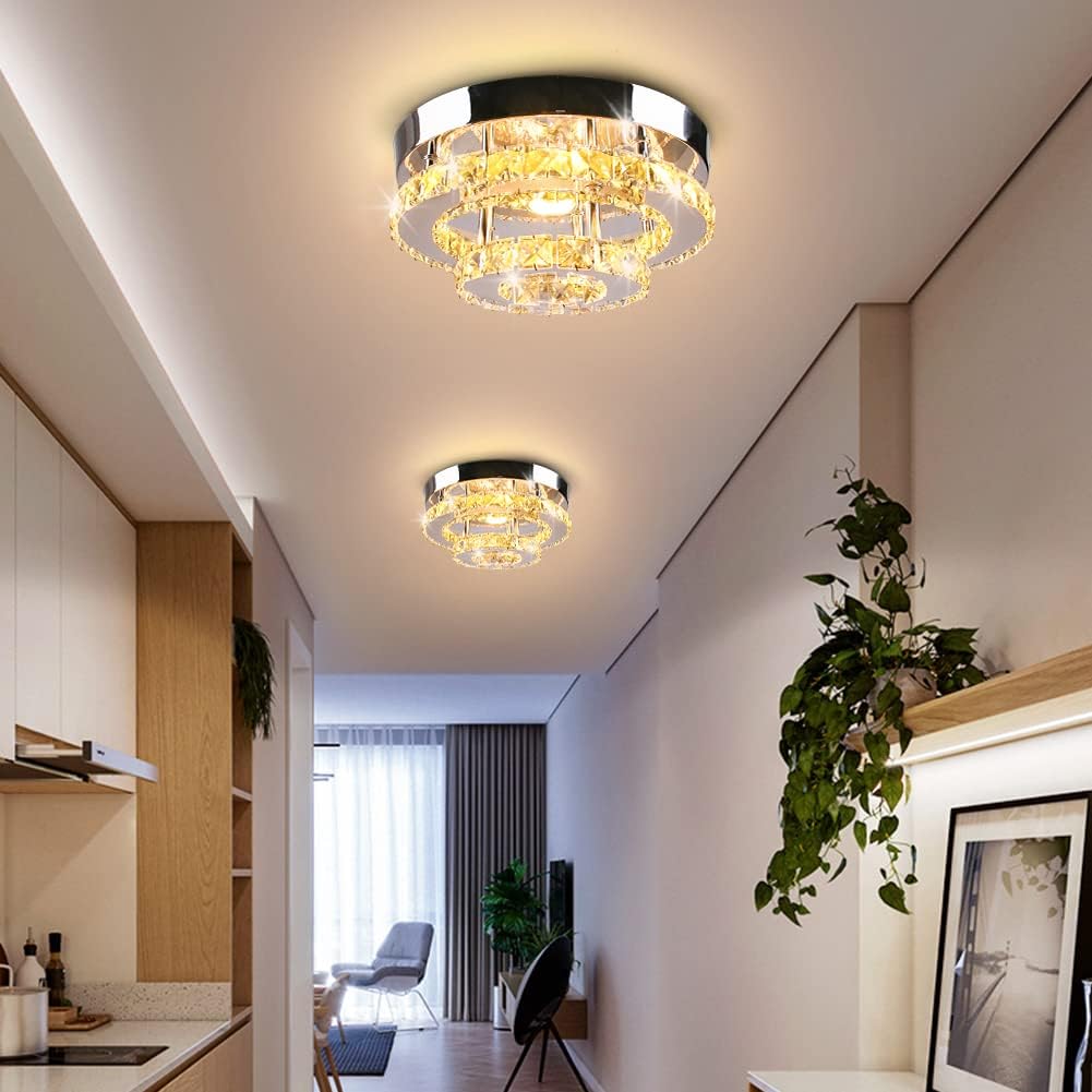 Mini Chandelier LED Crystal Ceiling Light 2 Layers Round Flush Mount Multicolor N6452