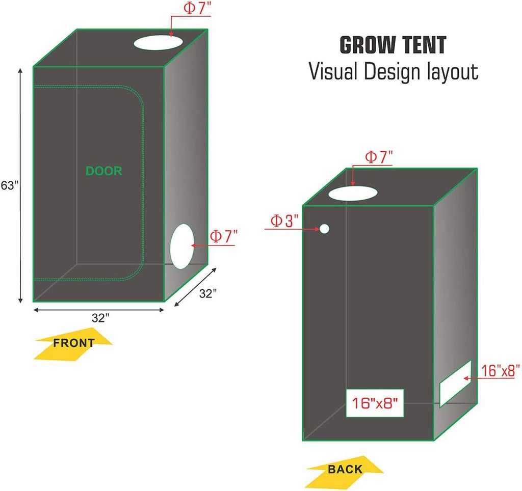 1200W LED Full Spectrum Grow Light Strips, 32''x32''x63'' 600D Mylar Grow Tent, 4'' Inline Fan Carbon Filter Ventilation System Complete Kit B131077