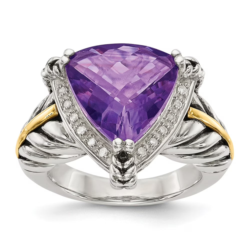 925 Sterling Silver Amethyst and Diamond Ring Size 8 B88339