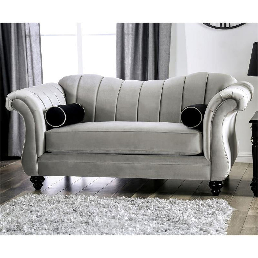 Chenille Upholstered Loveseat in Pewter N16196