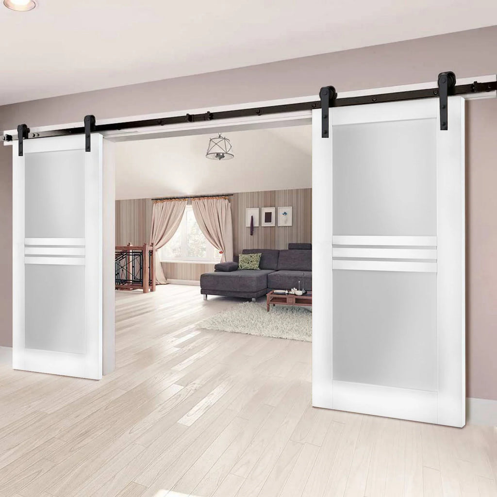 Modern Double Barn Door 36 x 80 inches with Opaque Glass 4 Lites X559