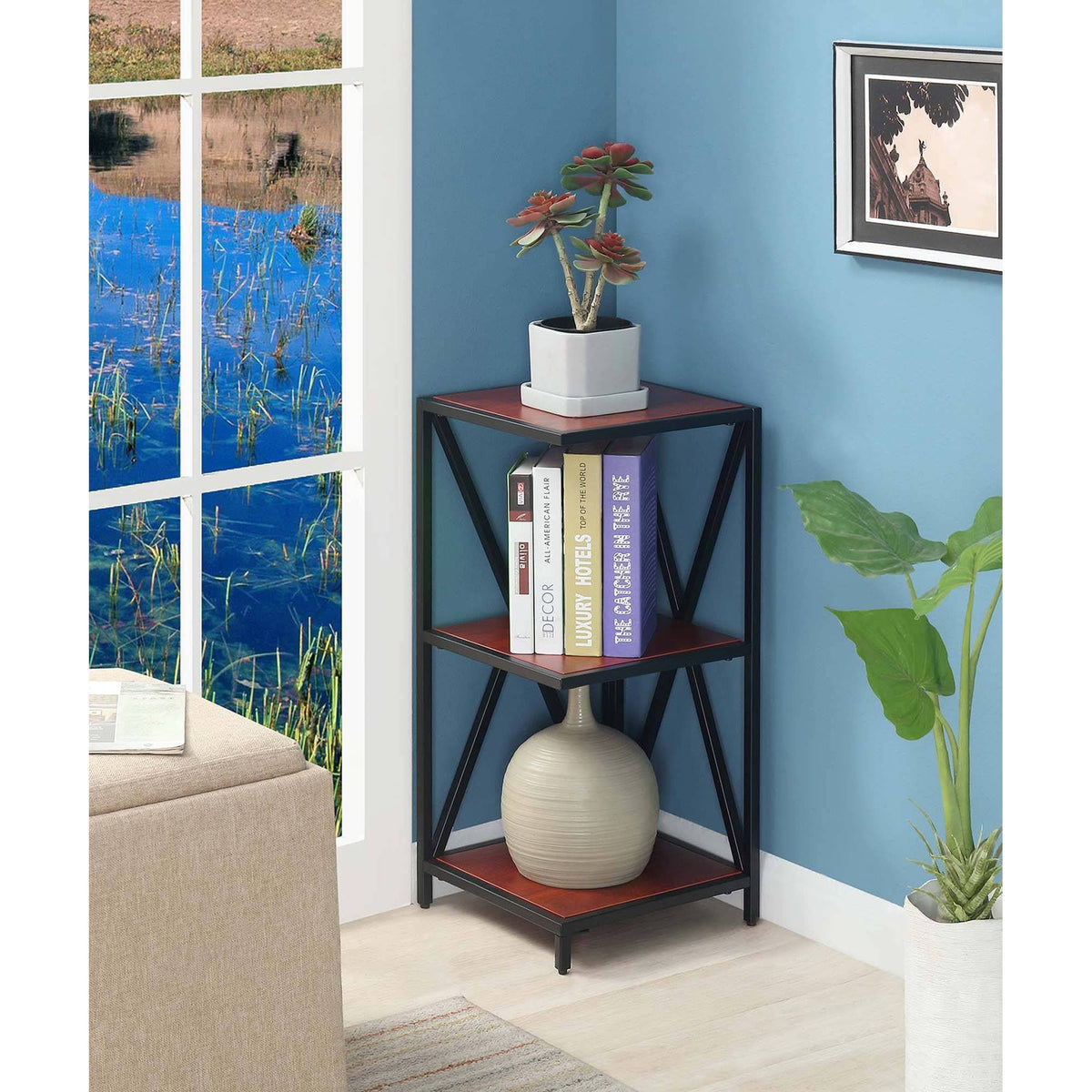 3 Tier Corner Bookcase Cherry/Black W817319