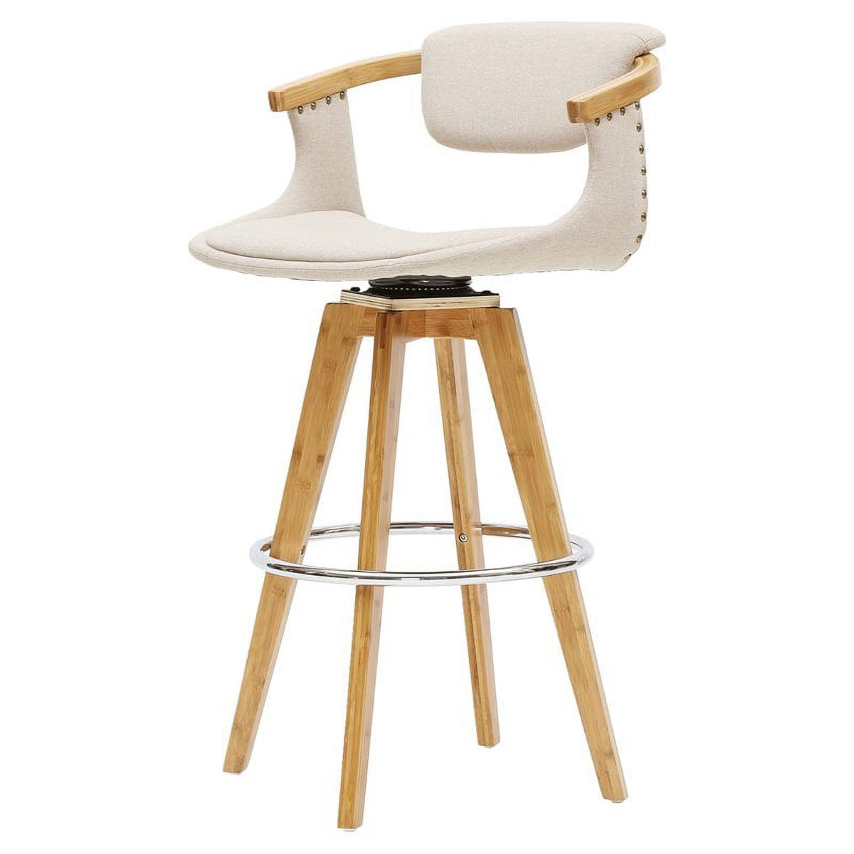 Beige Fabric Bamboo Counter Stool I809