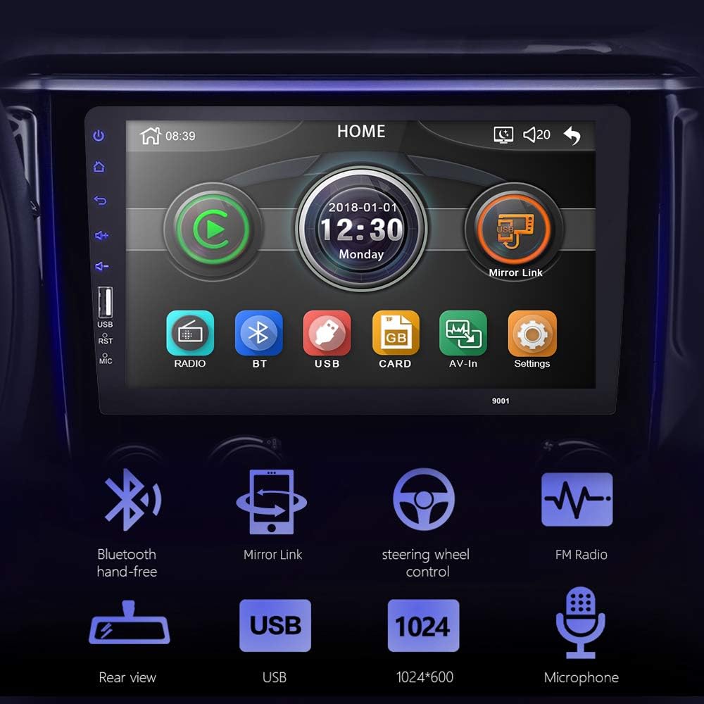 9 Inch Single Din Car Stereo Touch Screen with Mirror Link Backup Camera Bluetooth FM Radio AUX/USB/TF MP3/MP4/MP5 Player T99324