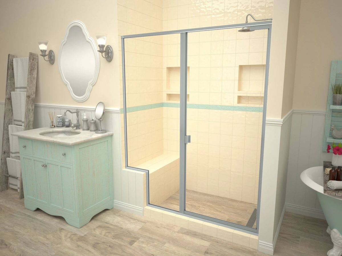 Brushed Ni Rectangular Shower Base with Right Drain T7989
