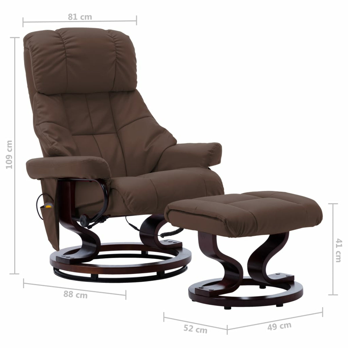 Brown Faux Leather Massage Recliner with Ottoman Z935