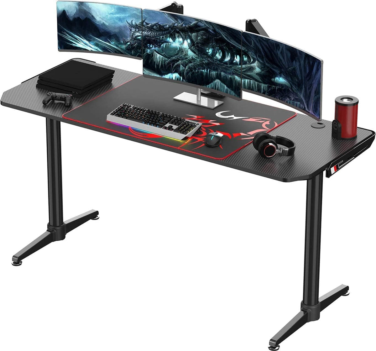 Black 60 inch Gaming Computer Desk with Carbon Fiber Surface R881
