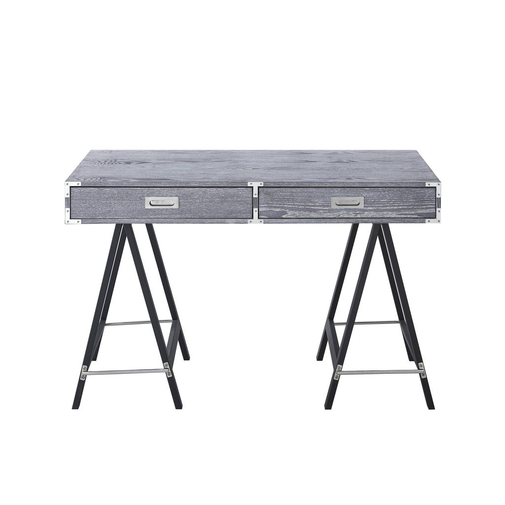 Grey Writing Desk with Oak Veneer Finish and Powder Coated Black Base P948