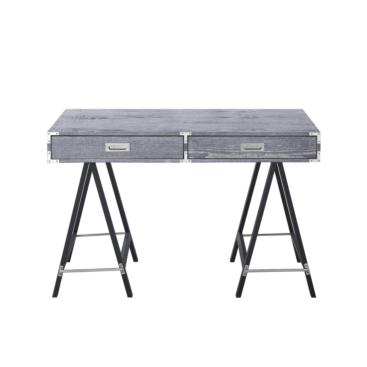 Grey Writing Desk with Oak Veneer Finish and Powder Coated Black Base P948