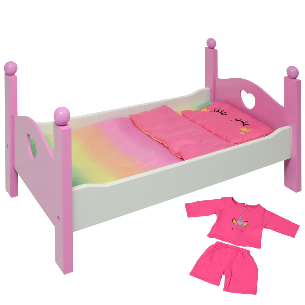 Unicorn Wooden Doll Bed with Doll Pajamas E769468