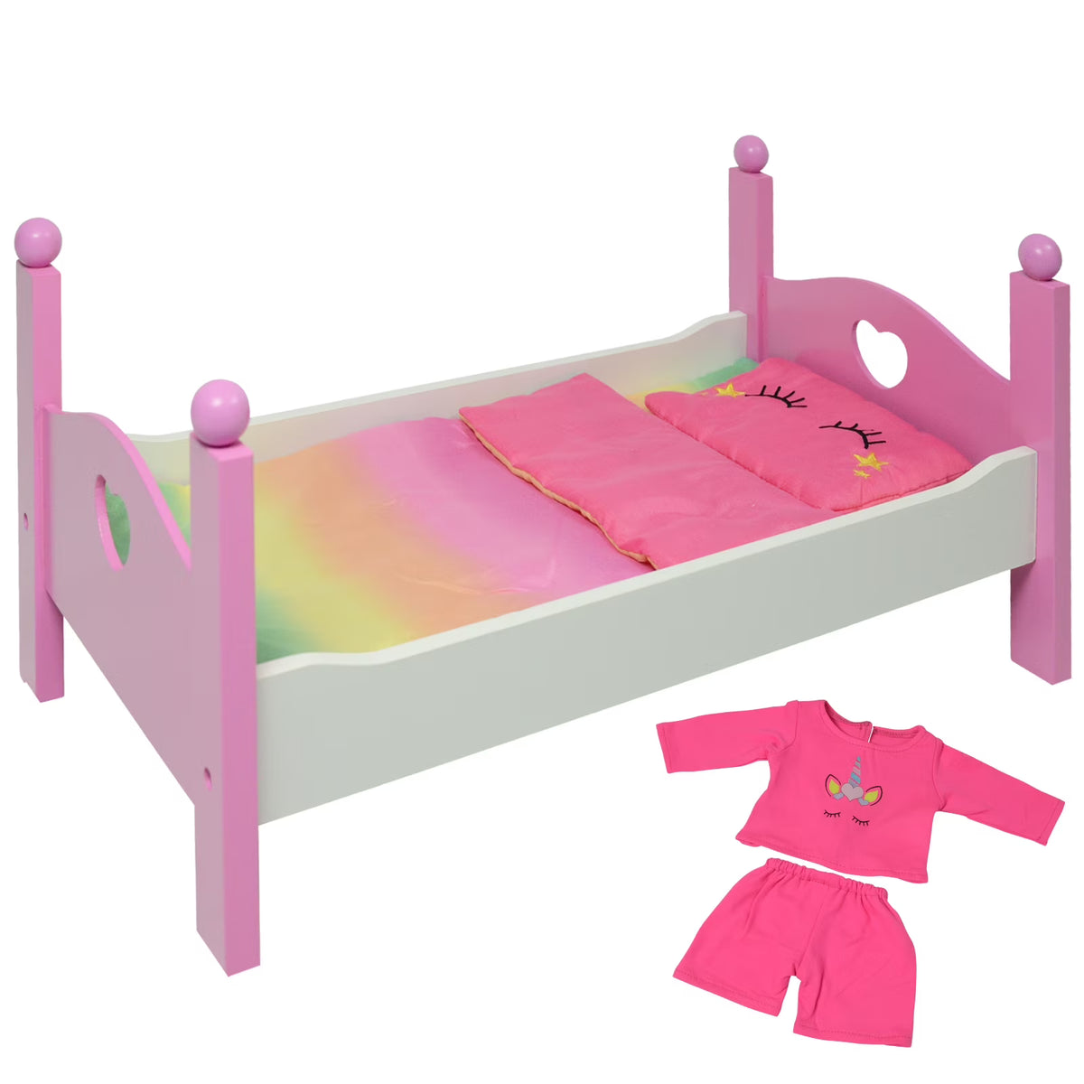 Unicorn Wooden Doll Bed with Doll Pajamas E769468