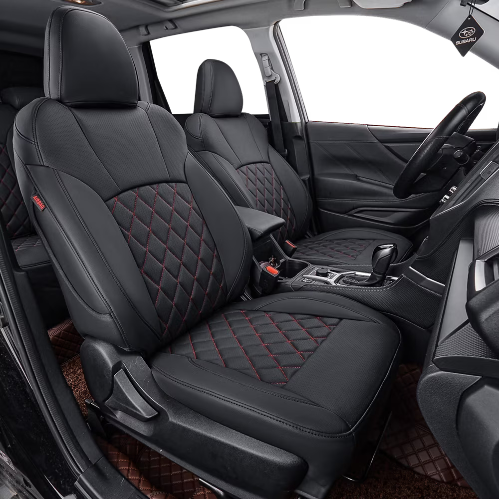 Black/Red Leatherette Full Set Car Seat Covers X4581