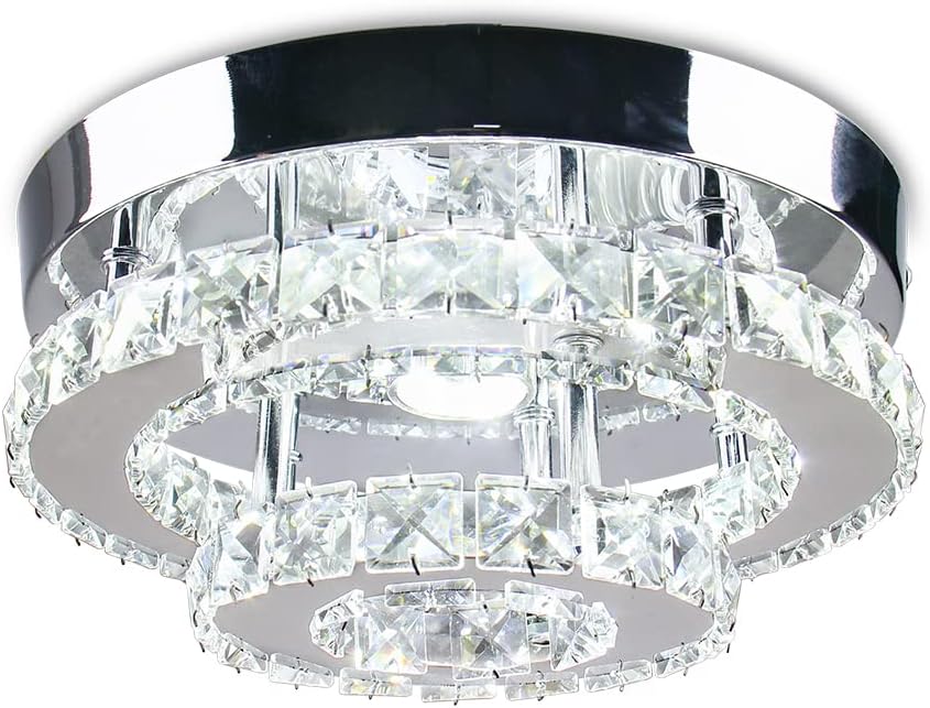 Mini Chandelier LED Crystal Ceiling Light 2 Layers Round Flush Mount Multicolor N6452