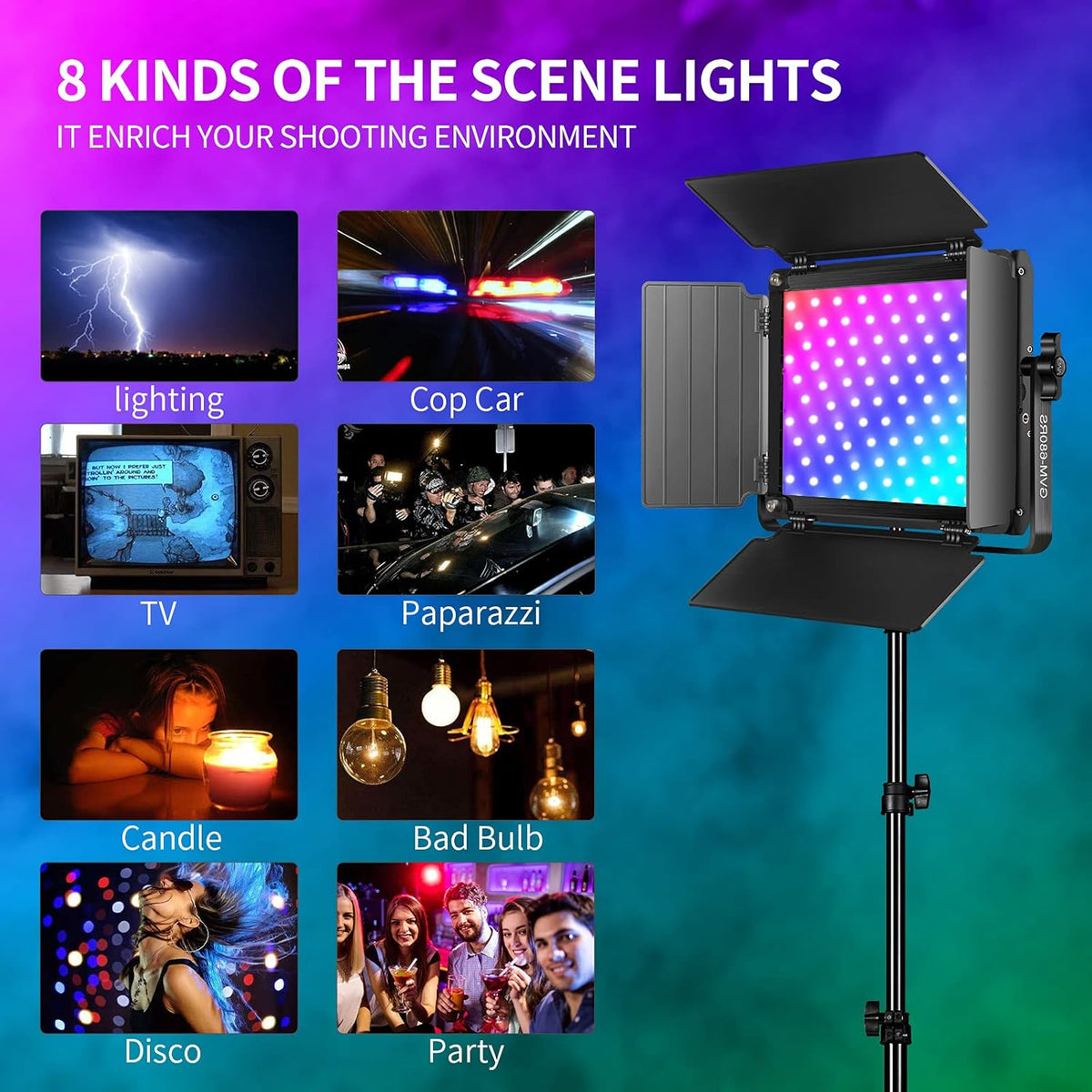 RGB LED Video Light Kit, 50W 3 Packs Dimmable Panel Light I8544