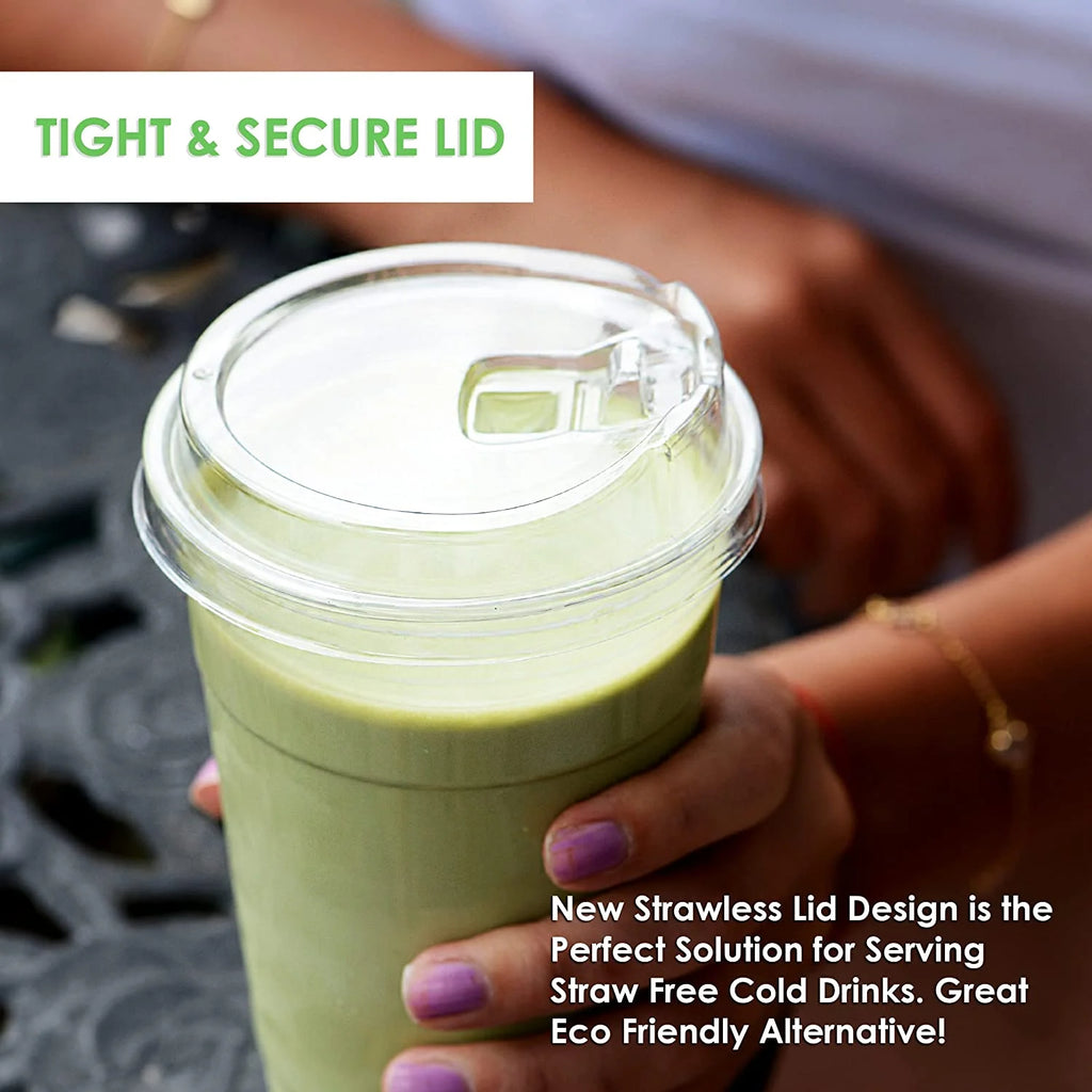 14 oz Clear Plastic Disposable Cups with Sip Through Lids K208