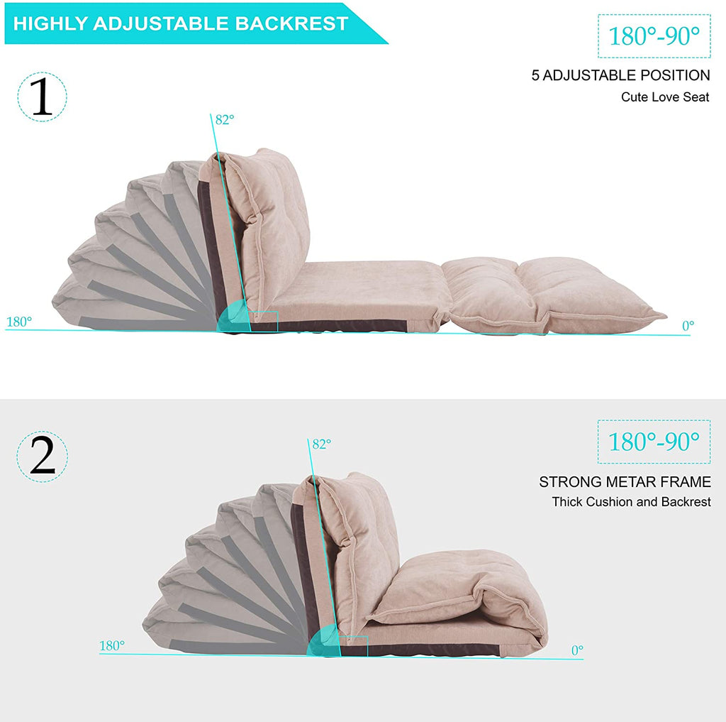 Beige Adjustable Floor Sofa Bed with 2 Pillows O50120