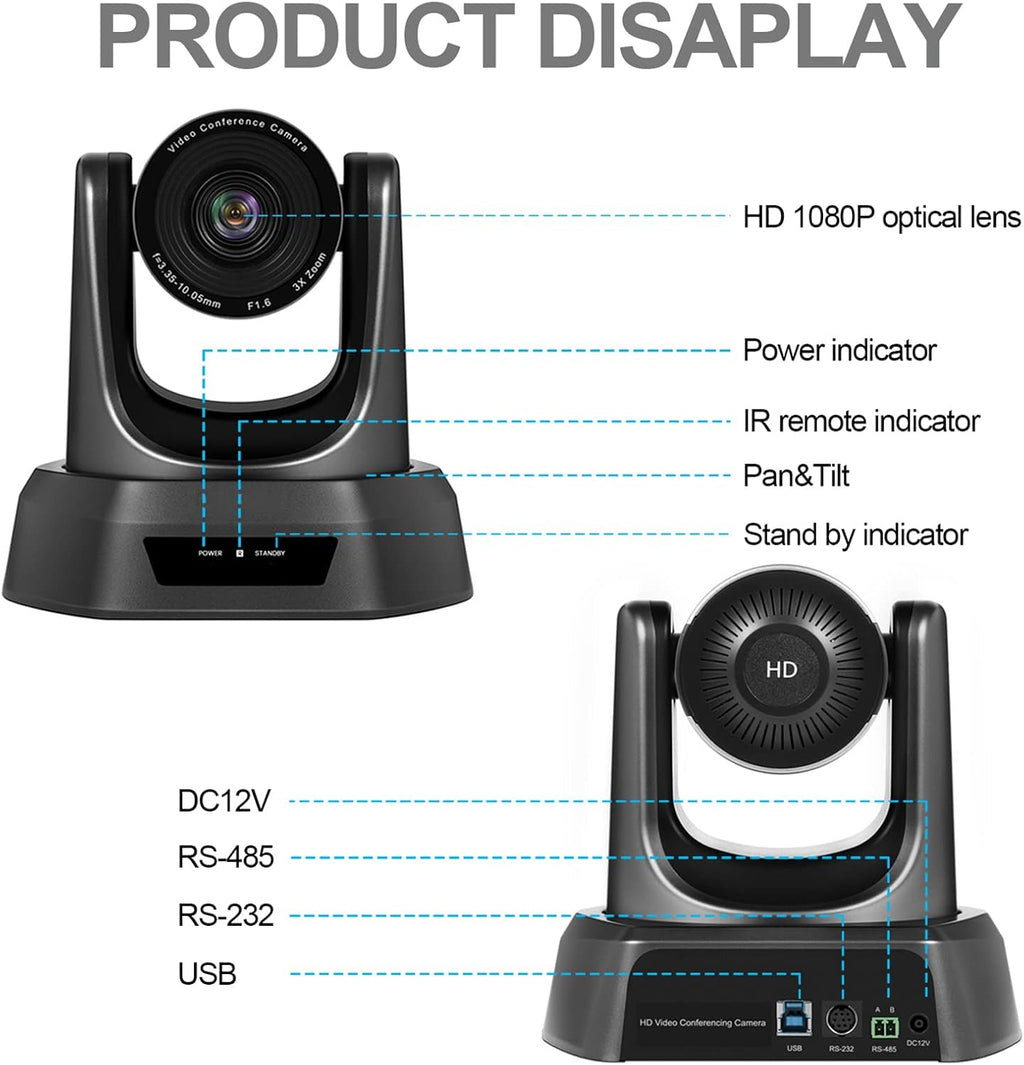 3X Zoom 1080P HD PTZ Conference Camera with Mic and Speaker C448465