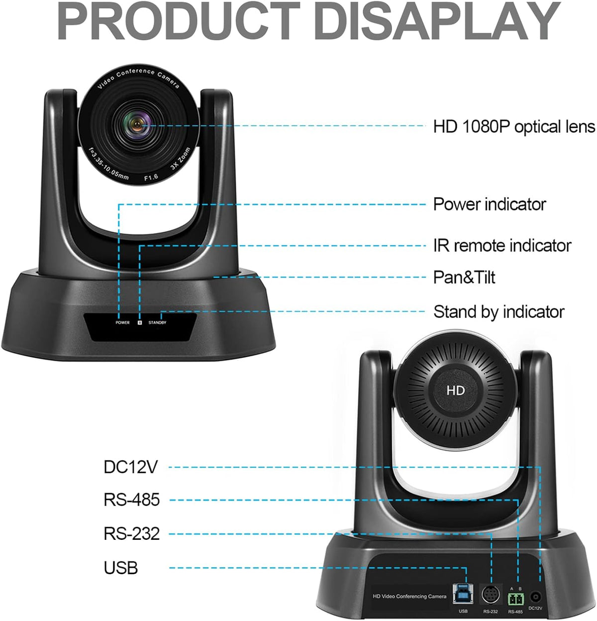 3X Zoom 1080P HD PTZ Conference Camera with Mic and Speaker C448465