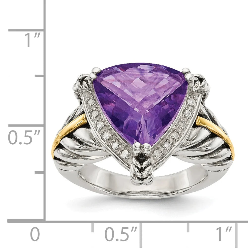 925 Sterling Silver Amethyst and Diamond Ring Size 8 B88339
