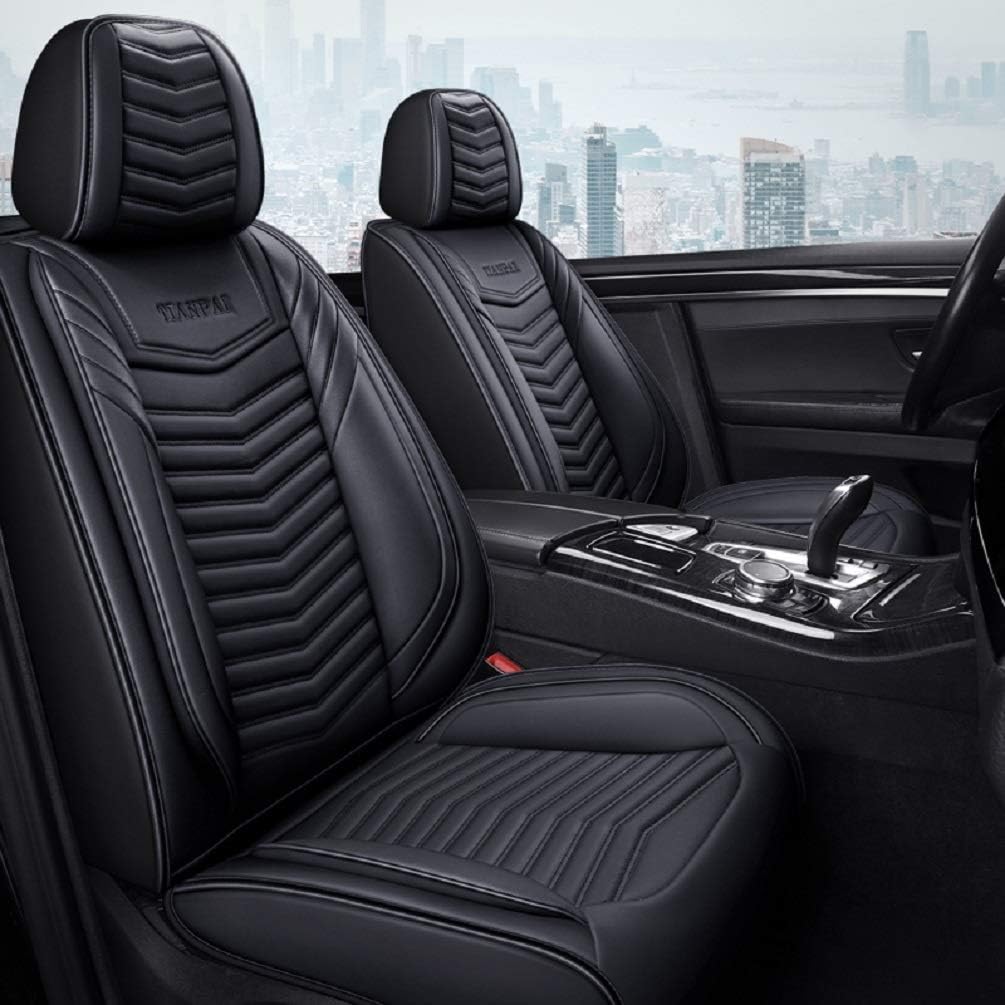 Luxury Leather Car Seat Covers 5 Seats Full Set Black-White Pack of 2 M428