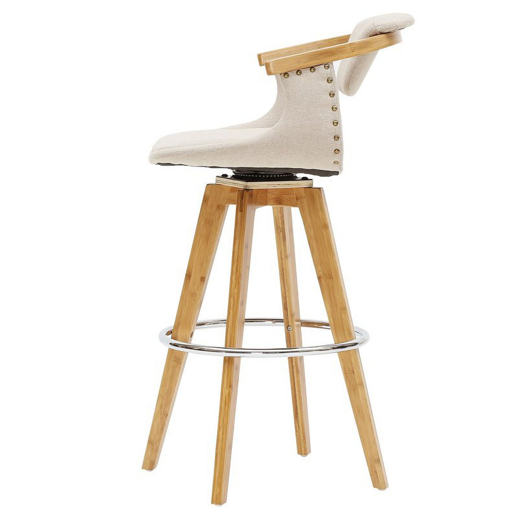 Beige Fabric Bamboo Counter Stool I809