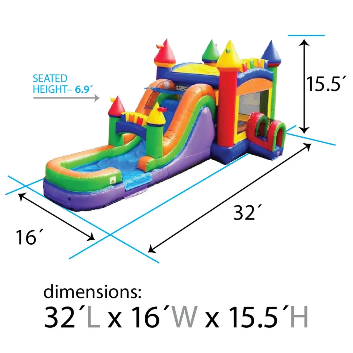 Rainbow Inflatable Water Slide Bounce House Combo with Blower L3391