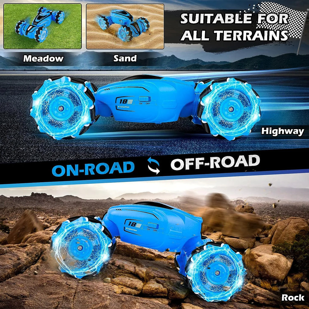 Blue 2.4Ghz Rechargeable RC Stunt Car Q3483