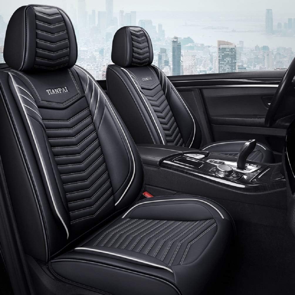 Luxury Leather Car Seat Covers 5 Seats Full Set Black-White Pack of 2 M428