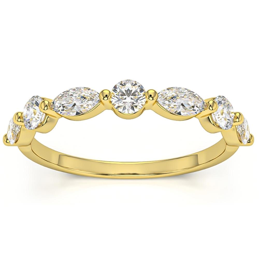 1Ct Marquise & Round Diamond Wedding Ring in White, Yellow, or Rose Gold G401