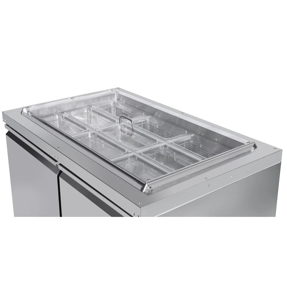 48 in. Commercial Refrigerated Prep Station Cold Table with 9 Pan Storage and Two Adjustable Shelves V50187
