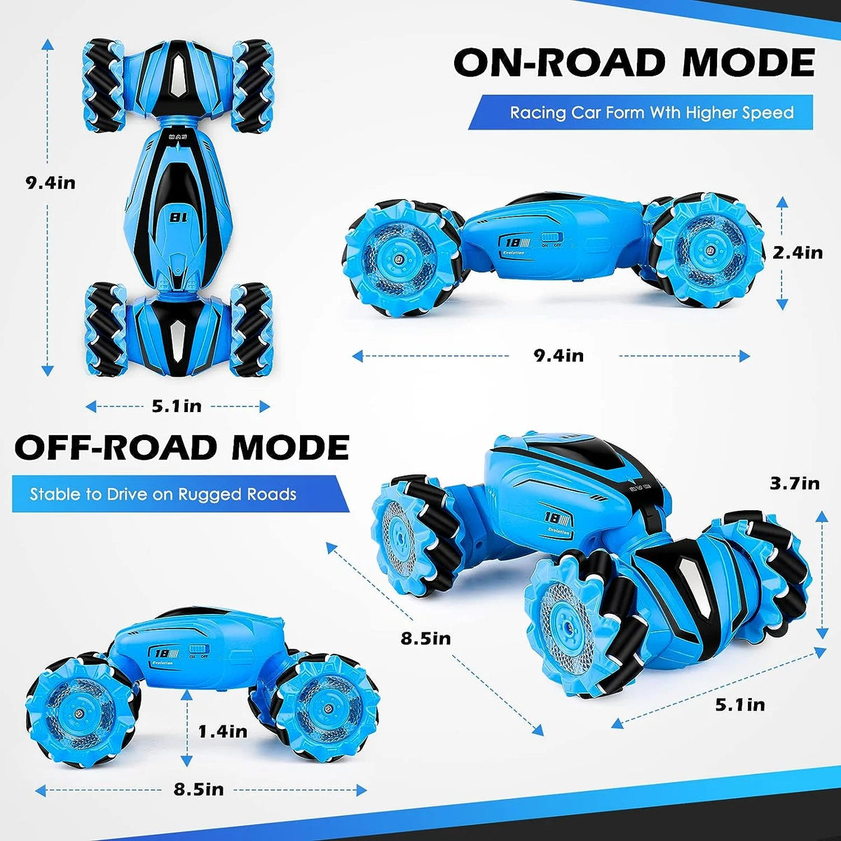 Blue 2.4Ghz Rechargeable RC Stunt Car Q3483