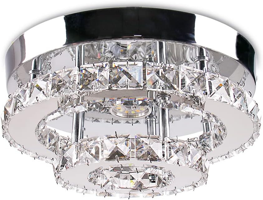 Mini Chandelier LED Crystal Ceiling Light 2 Layers Round Flush Mount Multicolor N6452
