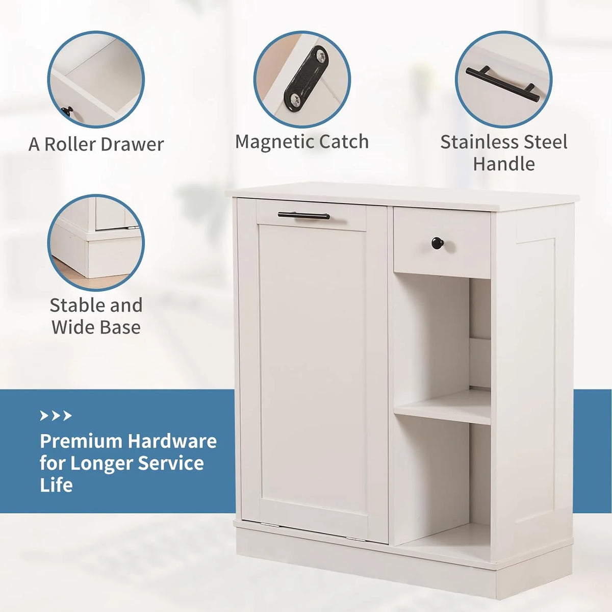 10 Gallon Tilt Out Trash Cabinet with 1 Drawer and 2 Open Storage Shelf M72106